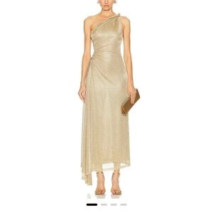 TOVE Vivien One-shoulder Ruched Metallic Knitted Maxi Dress - Gold